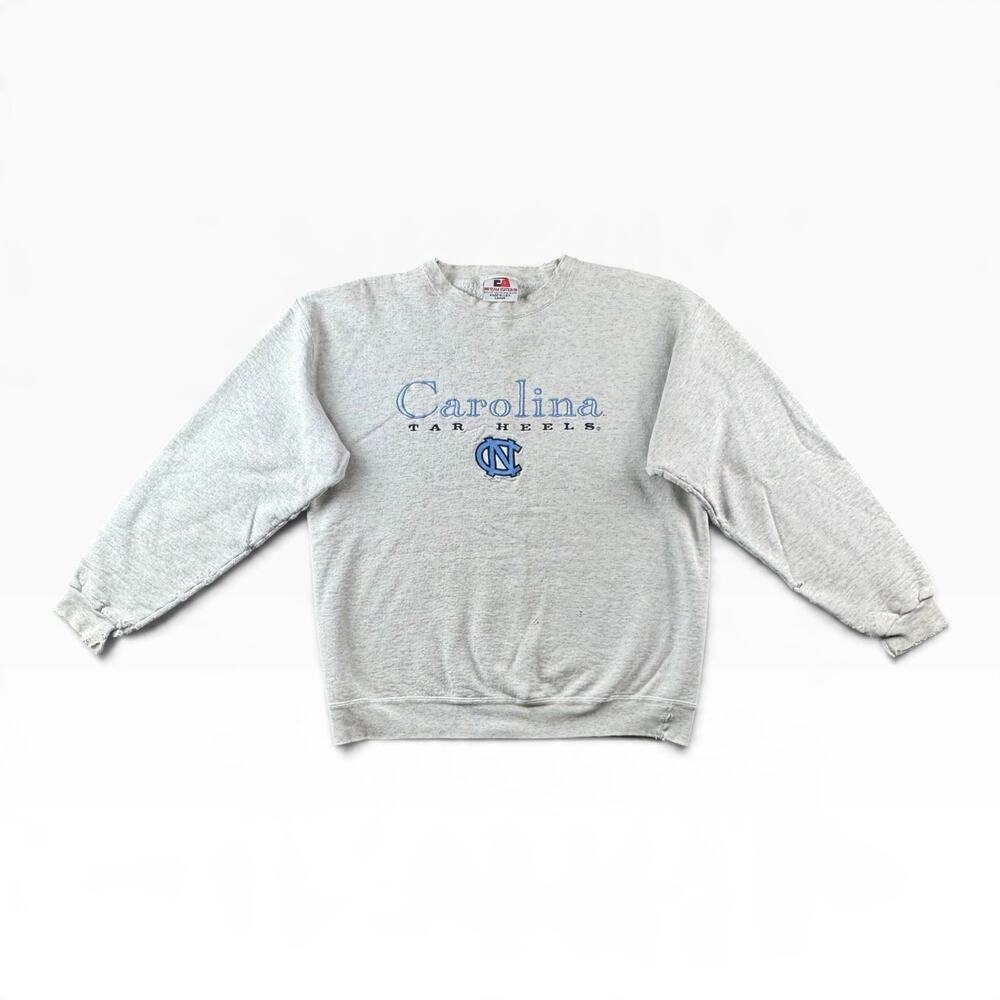 Vintage UNC Tar Heels Sweatshirt Large Distressed USA Made Embroidered 90s